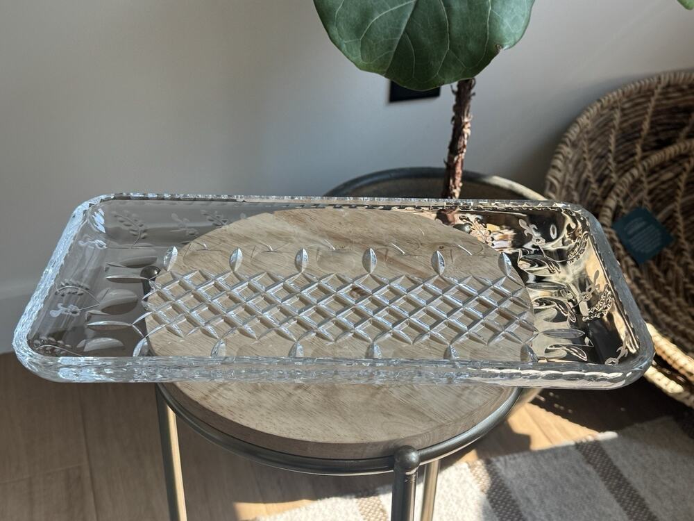 Vintage Rogaska Gallia 13” Crystal Serving Platter Rectangle Clear Floral